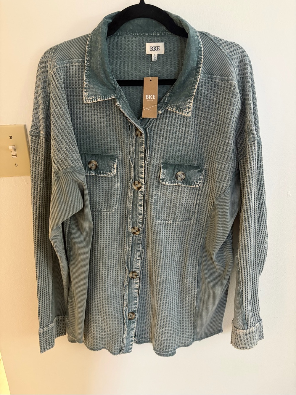 NWT BKE Women’s Washed Green Button-Up Shirt Jacket - Small